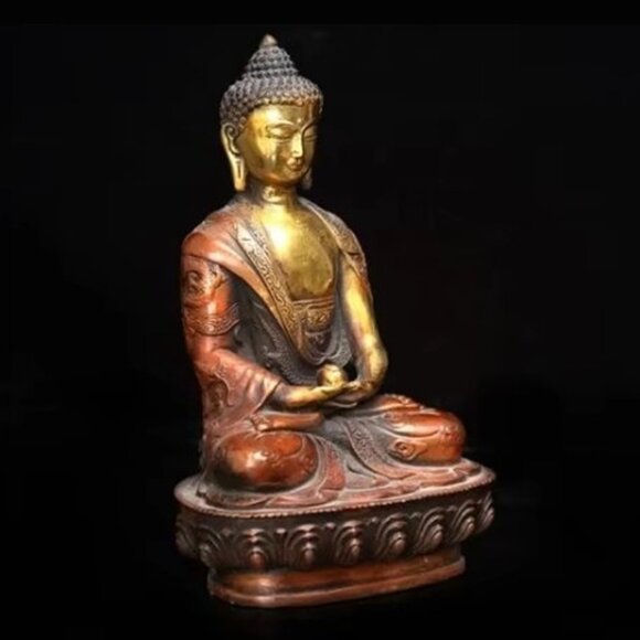 SHAKYAMUNI Artisan DRAGON BUDDHA Statue 8 Painted Bronze Metal Painted Spiritual - Picture 6 of 6